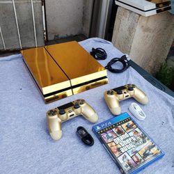 Grand theft auto 5 GTA 5 Is included With 1 Gold Controller & 1 Gold PS4 500gb Playstation 4 $200! Extra control new $30! Extra game $20!