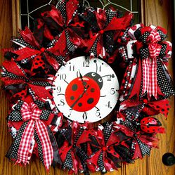 24” Grapevine Ladybug 🐞 Clock Wreath