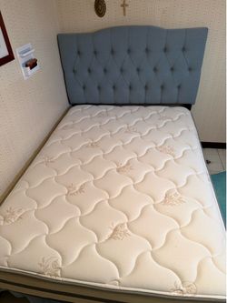 Full Size Upholstered Bed Frame with Tufted Headboard + Mattress