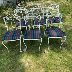 Antique White Table 6 Chairs Pads By Meadowcraft 