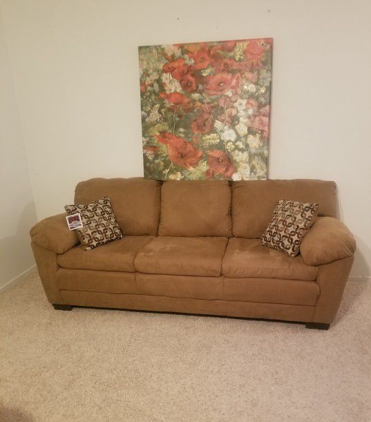Camel Color Suede Like Sofa..Size 7ft Long..Brand New With Tag On It..very Comfortable!!