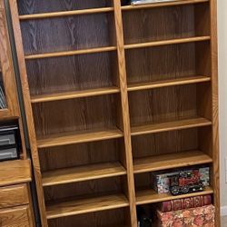 oak wood double bookcase with adjustable shelves