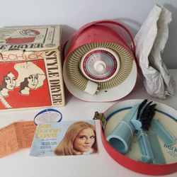 Vintage Lady Schick Style Dryer Hair Blow Dryer Model 327 working Red case box
