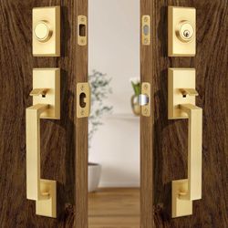 Moquin Brushed Gold Double Front Door Lock Set with Deadbolt & Dummy Handle