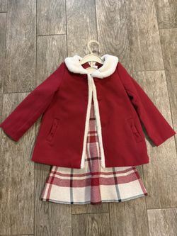 Toddler Girls 3/4 Christmas Dress And Pea Coat