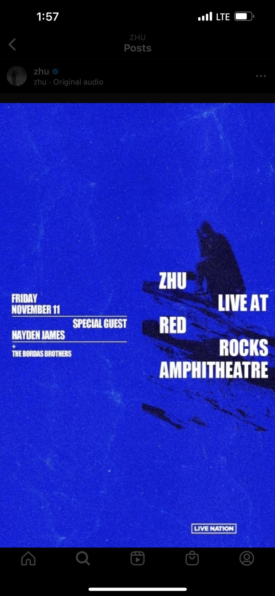 ZHU Tickets At Red Rocks Friday Nov 11th 2 GA