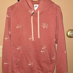 Nike Fleece Hoodie Pullover Salmon Pink Swoosh Logo Unisex It says small but I think it's a medium Athletic Hoodie $30