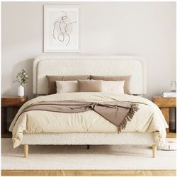 #674--Streamdale Furniture Streamdale Plush Upholstered Queen Platform Bed with Adjustable Headboard Beige