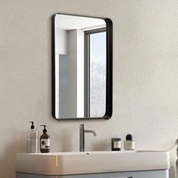 ANDY STAR Wall Mirror for Bathroom, 20x28 Inch Black Bathroom Mirror, Stainless Steel Metal Frame with Rounded Corner, Rectangle Glass Panel Wall Moun
