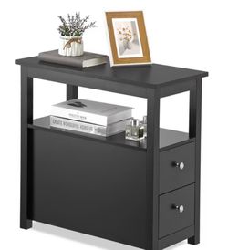 Dark brown  End Table with Drawers and Shelf