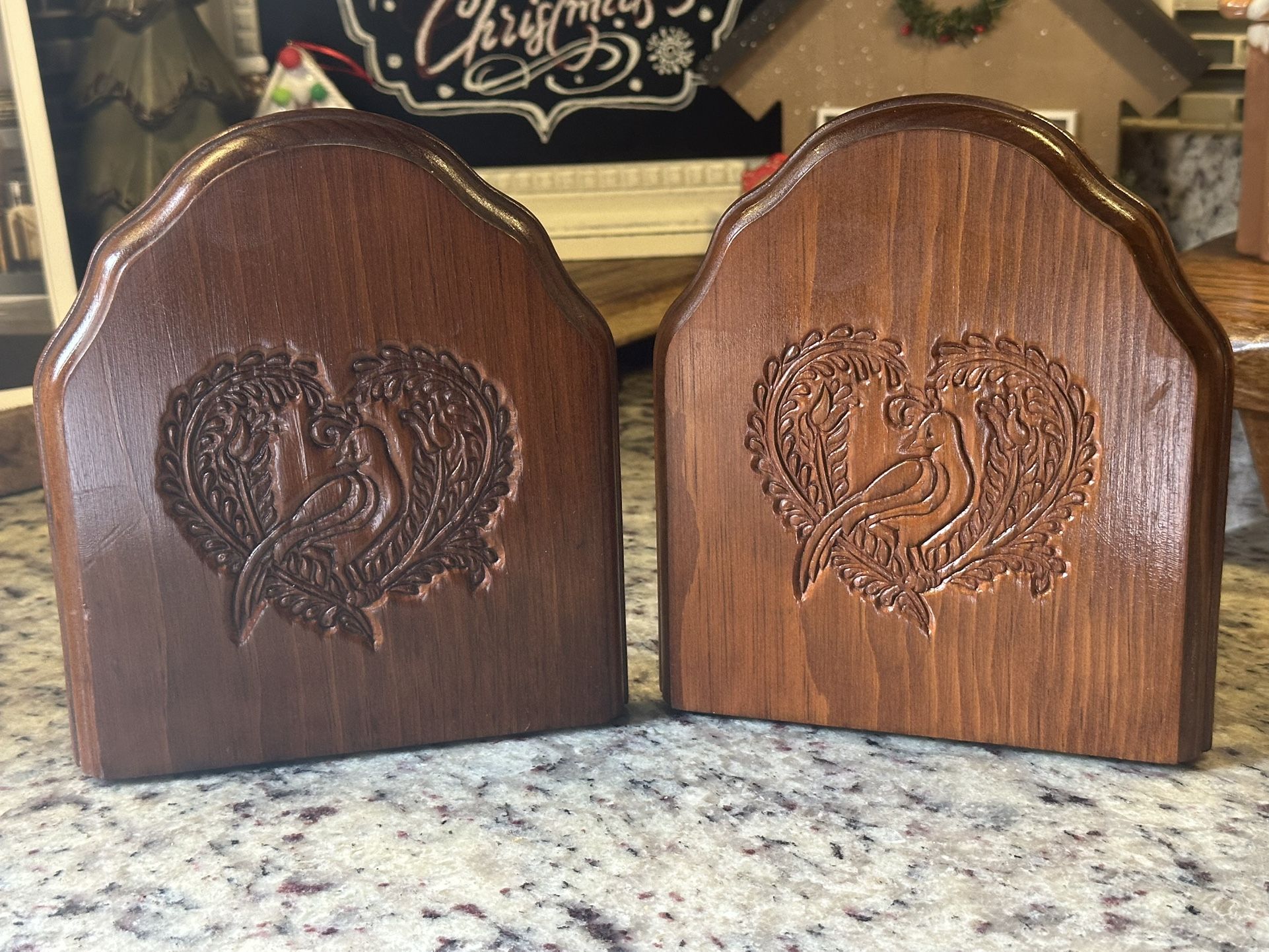 Vintage Wood Carved Bookends