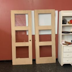 REDUCED PRICE  Set Of 2 Solid Wood  French  Doors  -  H - 79 Inches     W - 58  Inches 
