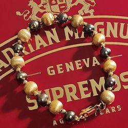 Vintage 18k 18 Karat Gold Plated Silver Pearl Bracelet New