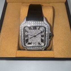 VVS Moissanite Arabic Dial Watch With Leather Band 