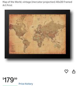 Map of the World, vintage  Framed Art Print