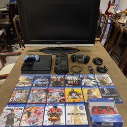 TV, PS4, 16 games, pair of ps4 controllers, cooler, headphones