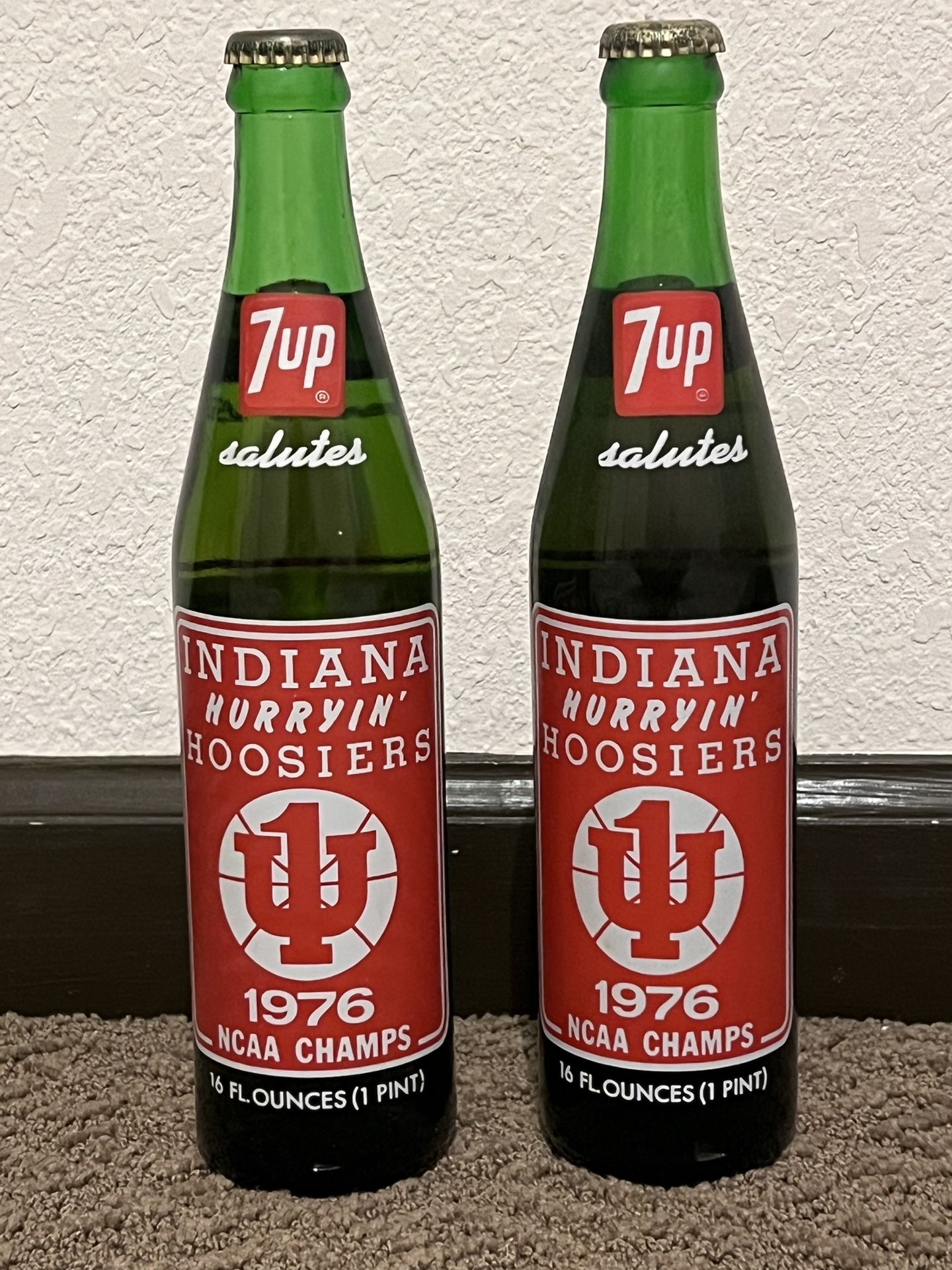 Vintage 1976 NCAA Champs Indiana Hurryin' Hoosiers Commemorative 7up Bottle