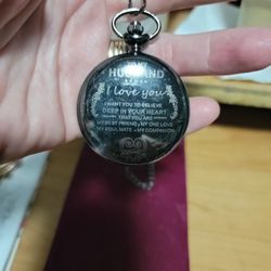 Black Stainless Steel Quartz Pocket Watch To My Husband New