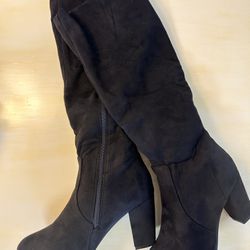 Dream Paris Women Black Suede Block Heel Knee High Boots Size 8