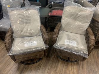 New(No Table)Patio Swivel Rocker Chairs Set of 2, Wicker Outdoor Bistro Set with Rocking Chair, Thickened Cushions for Porch (Beige)