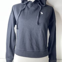 POLO RALPH LAUREN Small Black Waffle Knit Sweatshirt Hoodie