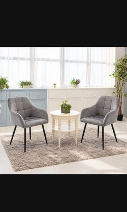 Set of 2 Gray Velvet Dining Chairs - Tufted Upholstered Armchairs