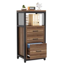 Dark Walnut File Cabinet 3 Drawer Vertical Filing Cabinet Printer Stand