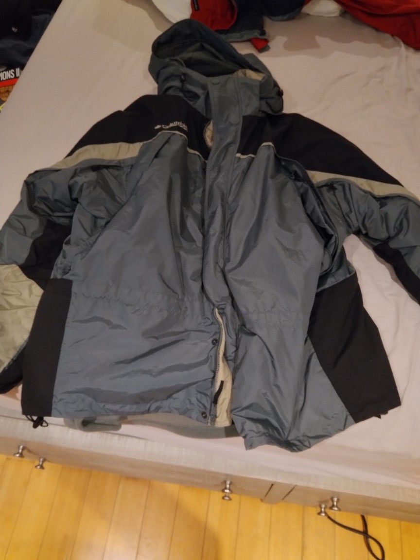 COLUMBIA Men's Gray W Black & Taupe Accents Full Zip Front Shell Ski Jacket Sz XXL