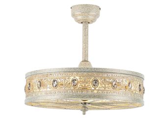Crystal Chandelier Ceiling Fan with Light,French Coastal Ornate Caged Bladeless