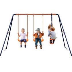 Swing Set Metal Backyard Playground with 2 Seats with 1 Seesaw Play Set 440lbs Capacity

