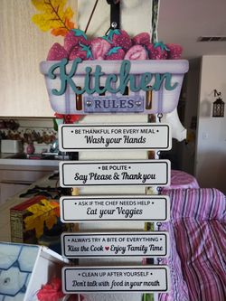 Kitchen Rules Sign, $3