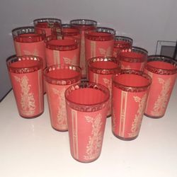 1960's Thai Goddess Red & Gold drinking glasses
