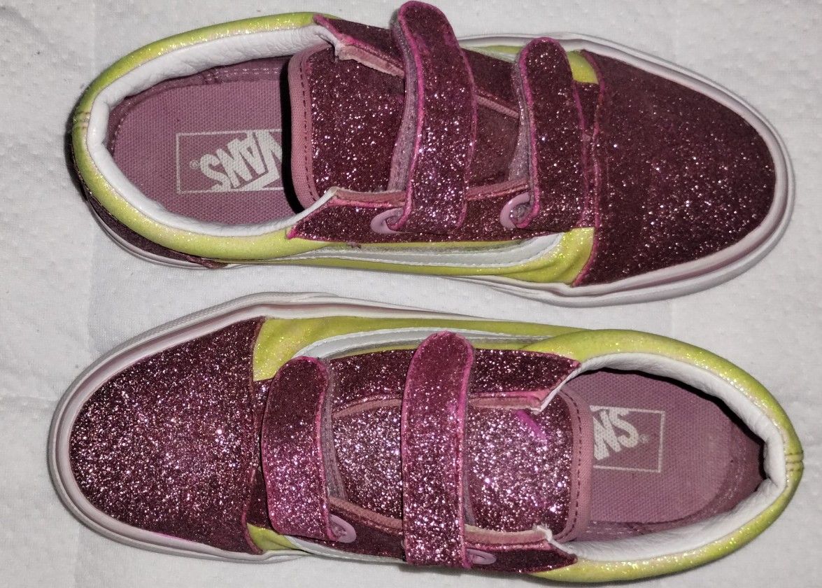 Vans Old Skool Glitter V Two Tone PINK & YELLOW Shoe Girls Size 3