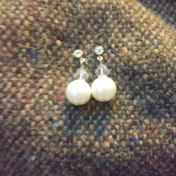 Diamond, Pearl Earrings 