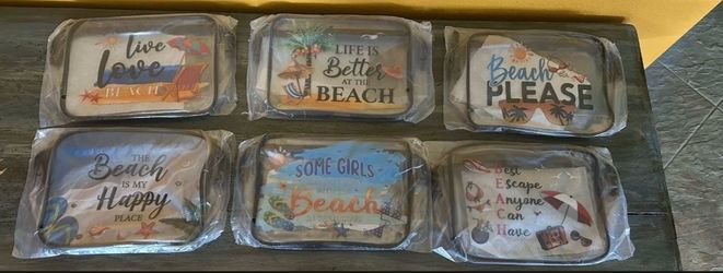 New Set Of 6 Different Beach Theme Clear Waterproof Makeup Zippered Bag/ Pouch. Great