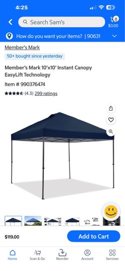 Member's Mark 10x10 Instant Canopy EasyLift