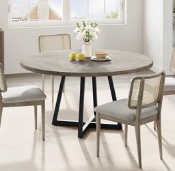 Round Dining Table with Star Shaped Iron Base, Black, for Kitchen