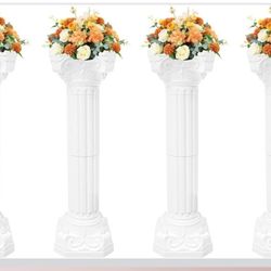 Set of 4 White Plastic Roman Columns, Event Pedestals for Floral Arrangements,