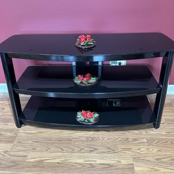 Black Glass TV Stand / Entertainment Center – Modern 3-Tier