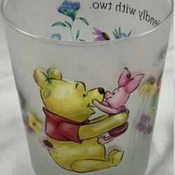 Disney Winnie the Pooh Frosted drinking Glass Cup Tumbler Piglet Spring Floral