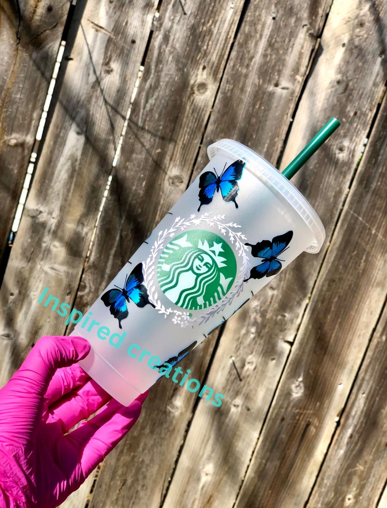 Butterfly Starbucks Cup with Straw & Lid