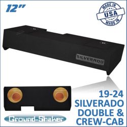 Black 12” Dual Sealed Sub Box, Fits 19-26 Chevy Silverado Double & Crew-Cab