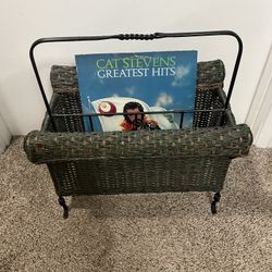 Vintage Wicker and Metal Magazine or Album Rack