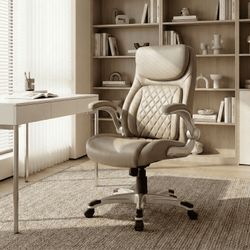 Posture Ergonomic PU Leather Office Chair. Click5 Lumbar Support with Flip-Up Arms. Modern Executive Chair and Computer Desk Chair
