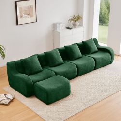 Chico 148" Modular Teddy Fabric L-Shaped Sectional Sofa with Curved Armrests and Ottoman