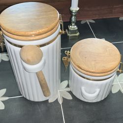 White And Wood Kitchen Canisters