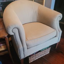Linen Colored Reading Chair with Nailhead Trim