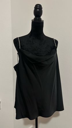 NWT Black Satin Cowl Neck Top with Rhinestone Straps-77469