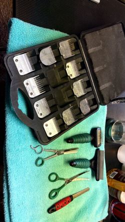 Dog grooming blades and supplies