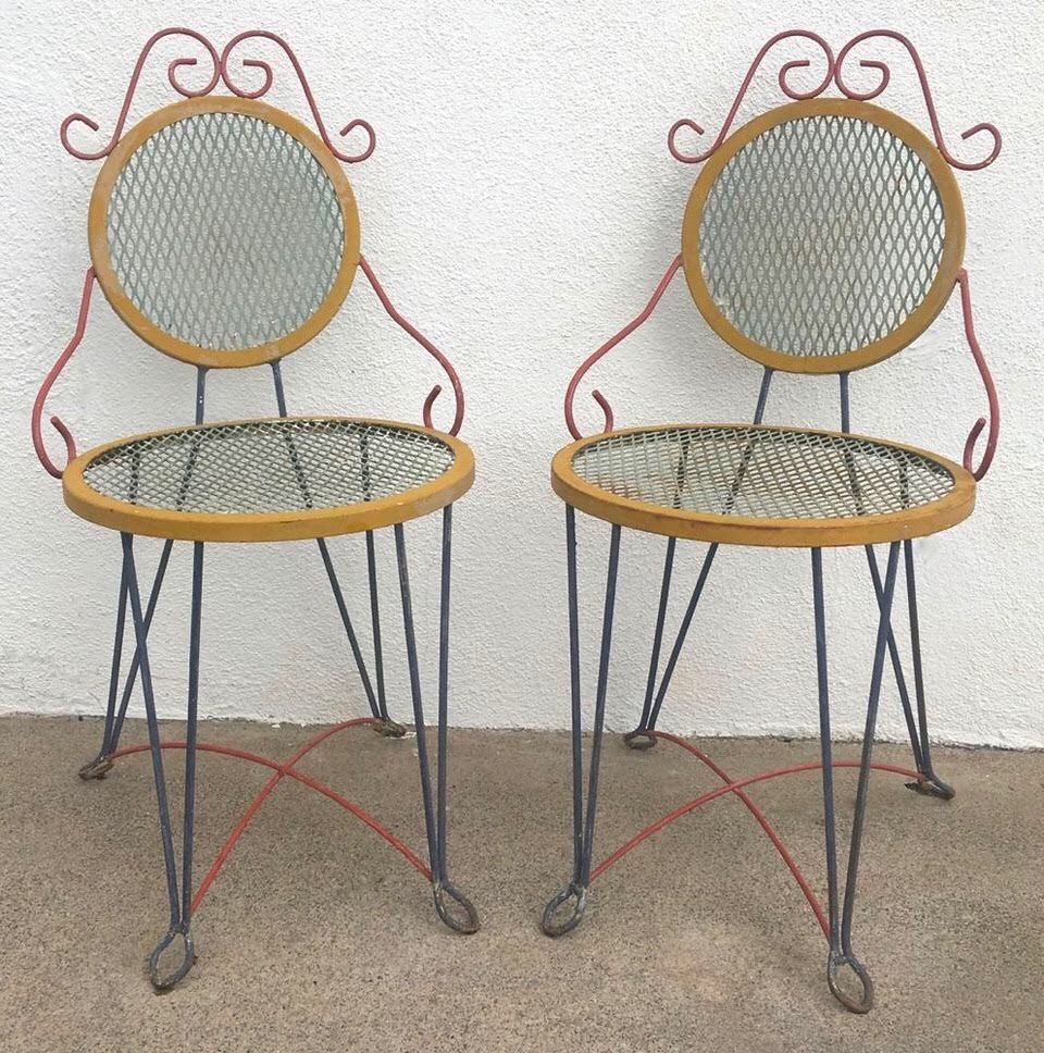 Pair Garden or Small Space Chairs ANTIQUE Vintage Metal